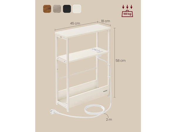 Side Table with Charging Port, 3 Shelves - Karrari