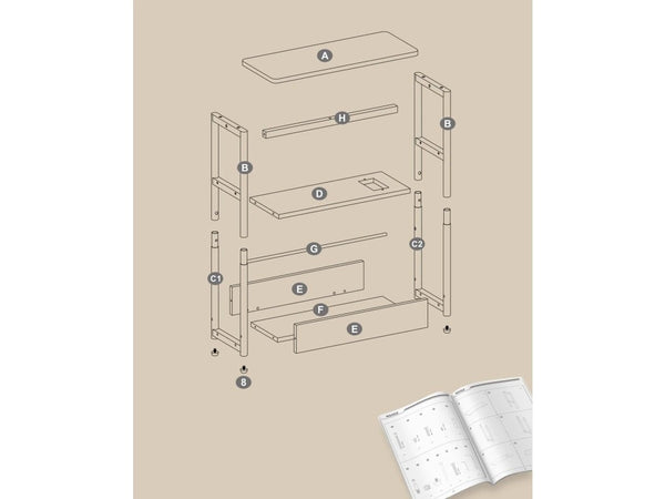 Side Table with Charging Port, 3 Shelves - Karrari