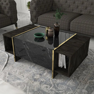 Modern Nero Marble & Gold Accented Coffee Table - Karrari