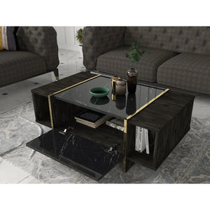 Modern Nero Marble & Gold Accented Coffee Table - Karrari