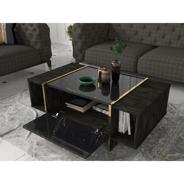 Modern Nero Marble & Gold Accented Coffee Table - Karrari
