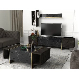Modern Nero Marble & Gold Accented Coffee Table - Karrari