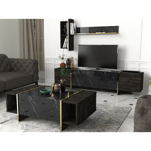 Modern Nero Marble & Gold Accented Coffee Table - Karrari
