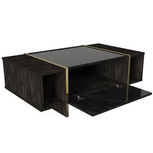 Modern Nero Marble & Gold Accented Coffee Table - Karrari