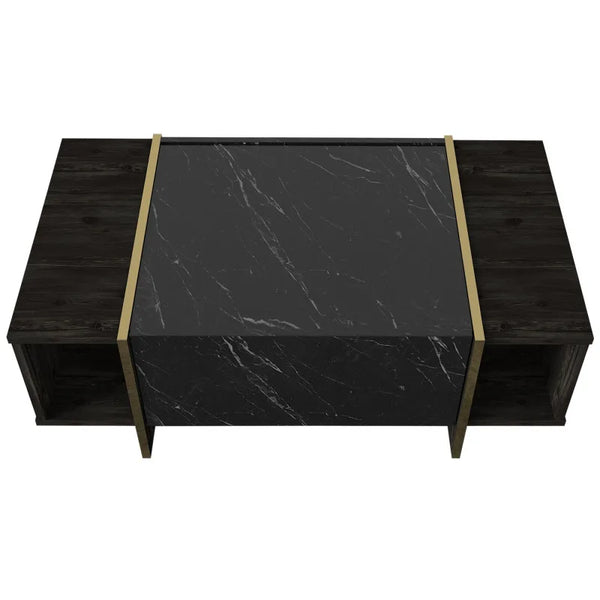 Modern Nero Marble & Gold Accented Coffee Table - Karrari