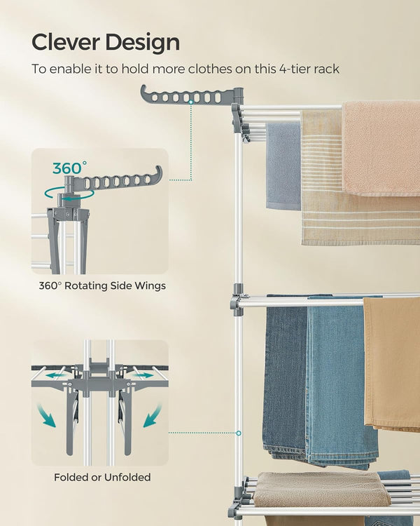Large 4-Tier Foldable Clothes Airer – Stainless Steel - Karrari