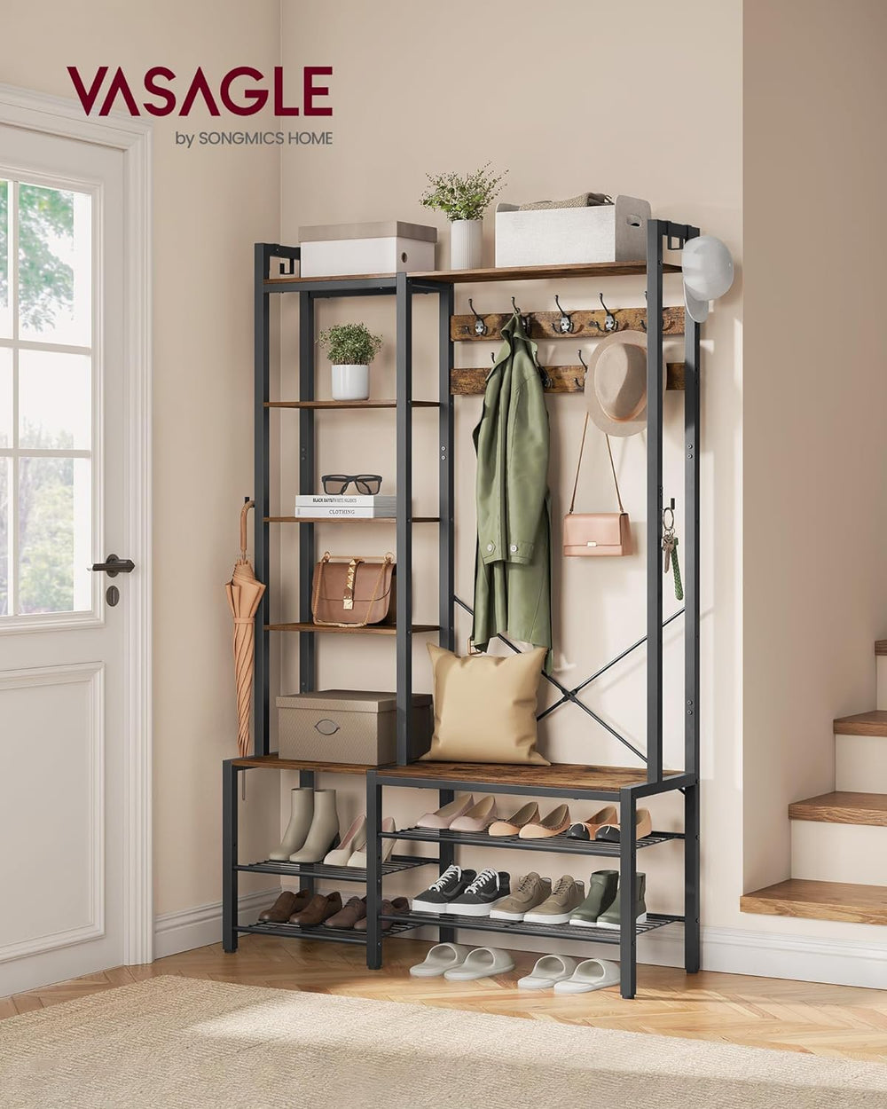 Hall Tree with Bench, Shoe Storage & Hooks - Karrari