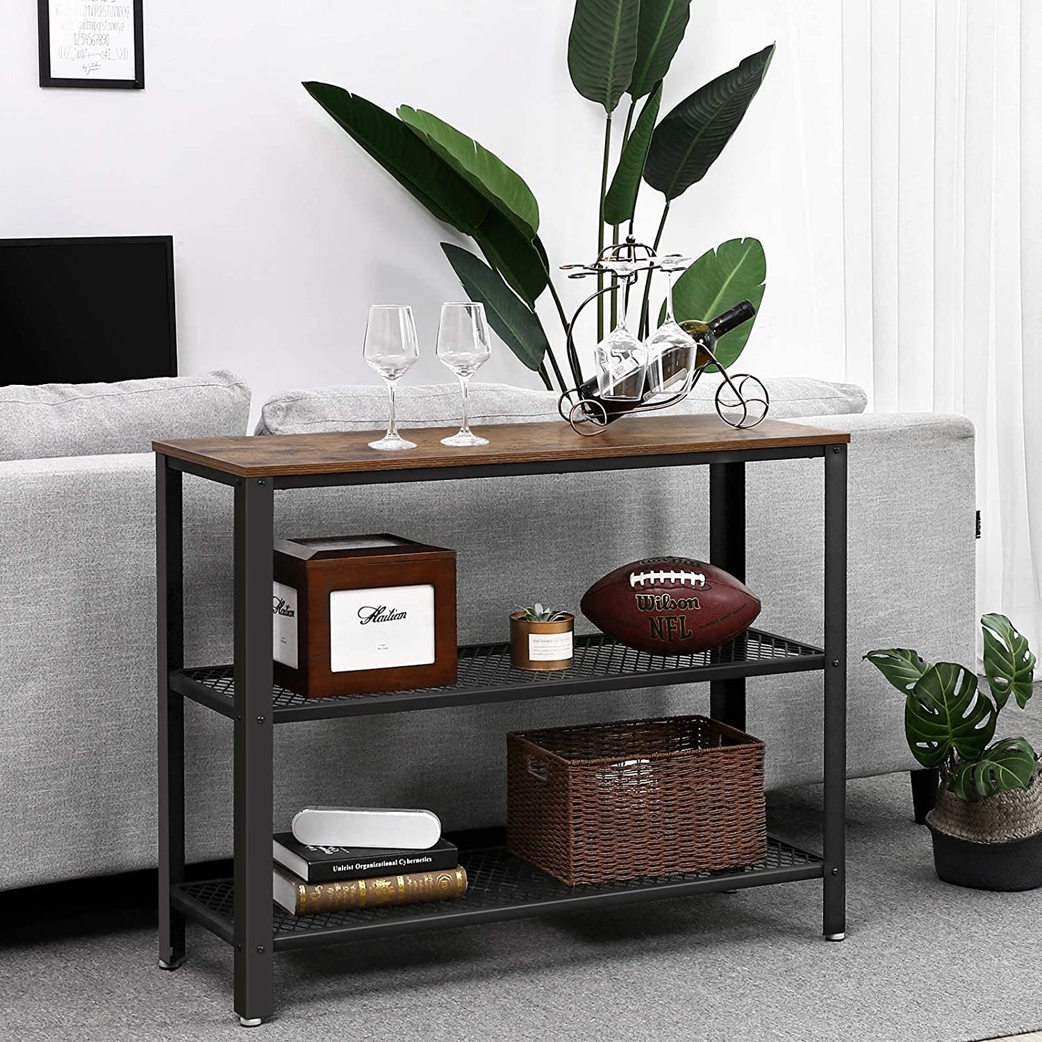 40" Console Table, 3-Tier Entryway Table with Storage Shelf, Narrow Sofa Table for Living Room
