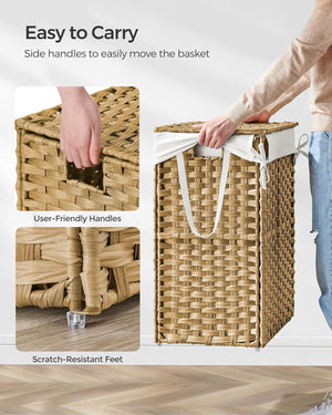 90L Foldable Rattan Laundry Basket with Lid & Handles - Karrari