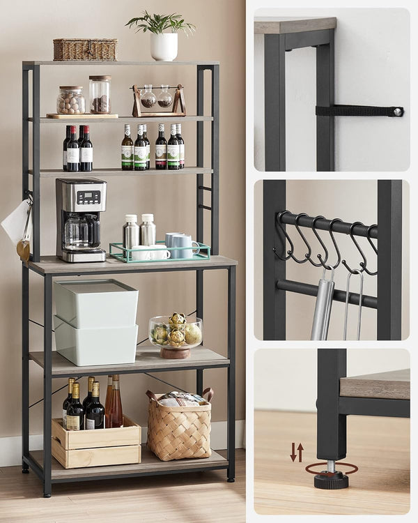 Kitchen Storage Rack – 6-Tier Shelf with Hooks