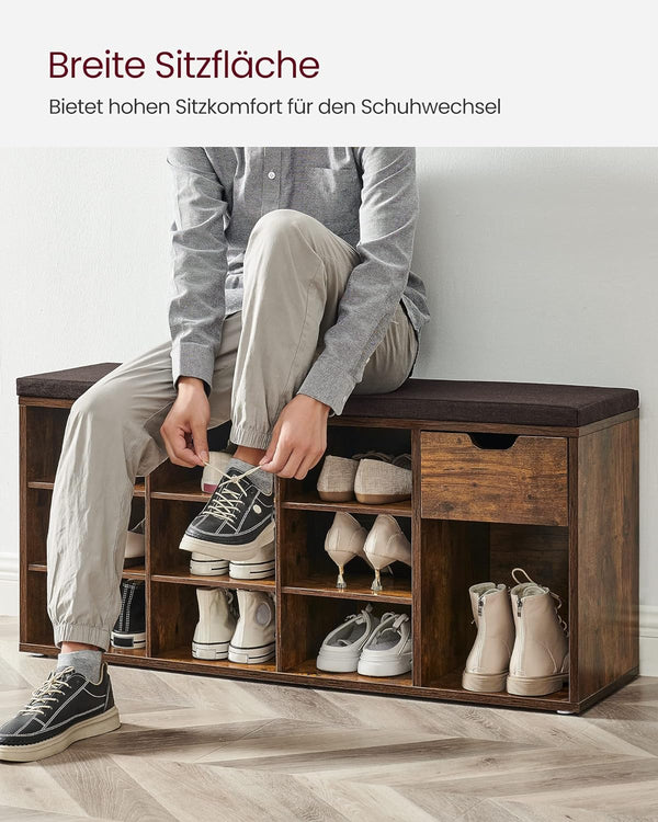 Shoe Storage Bench with Drawer & Padded Seat - Karrari