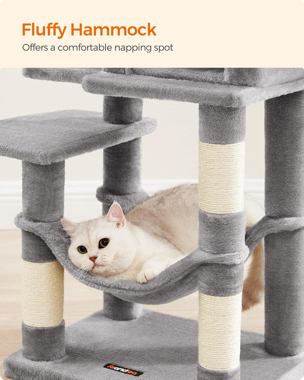 Light Grey Cat Tower - Hammock & Scratching Posts - Karrari