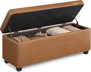 Storage Ottoman Bench – Leather Look, Mid-Century Design