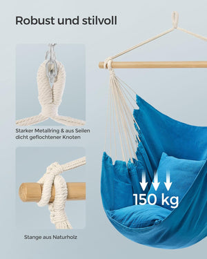 Comfort Hanging Swing Chair with Cushions - Blue