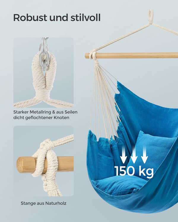 Comfort Hanging Swing Chair with Cushions - Blue