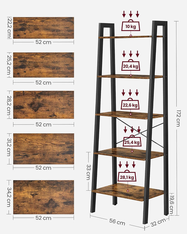 5-Tier Ladder Shelf – Industrial Bookcase - Karrari