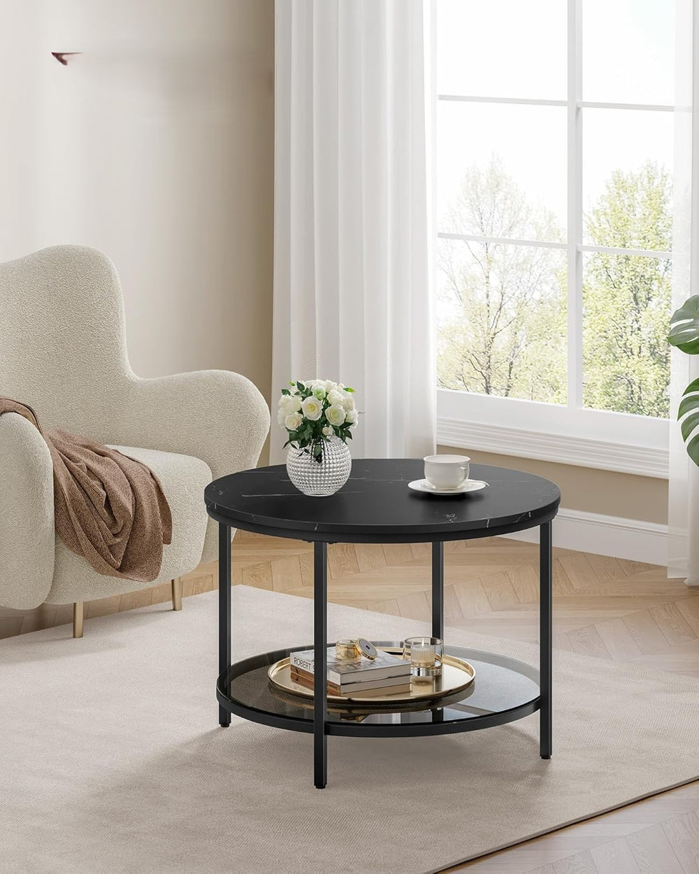 Coffee Table with Glass Top & Storage - Karrari