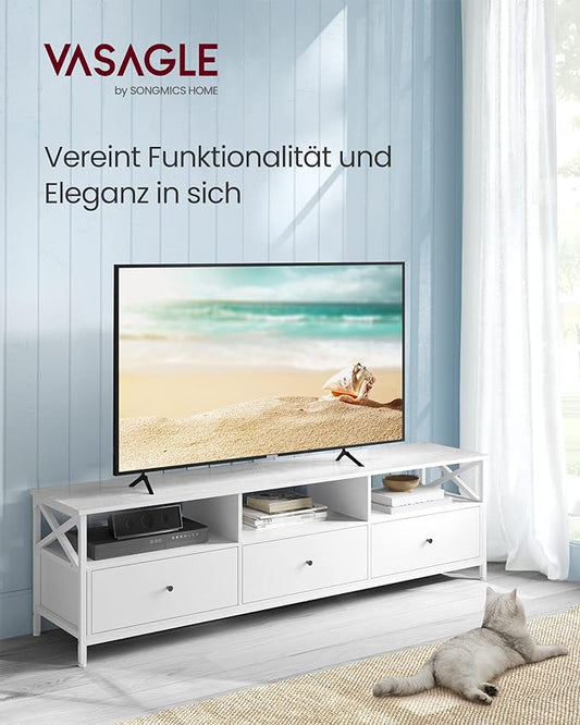 TV-Cabinet Lowboard for TVs up to 80 Inches, 178 cm Long, TV-Stand with 3 Drawers, 3 Open Compartments, 40 x 178 x 50 cm