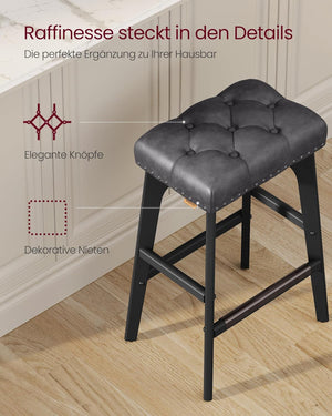 Set of 2 Faux Leather Bar Stools with Buttons & Rivets - Karrari