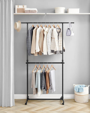 Double Clothes Rail on Wheels – Extendable & Adjustable