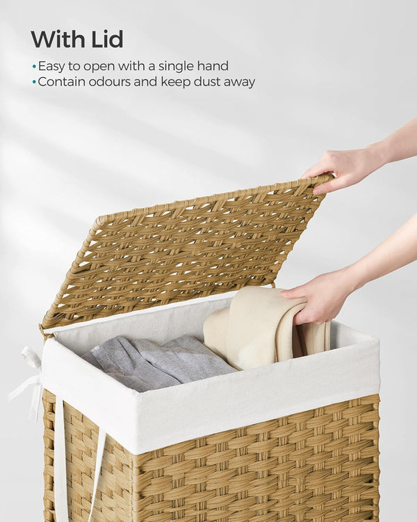 90L Foldable Rattan Laundry Basket with Lid & Handles - Karrari