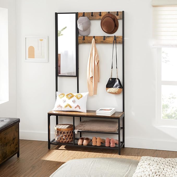Coat Rack with Mirror, Bench & Shoe Storage - Karrari