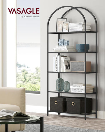 5-Tier Shelf, Tempered Glass Shelving Unit, Arched Design, Steel Structure