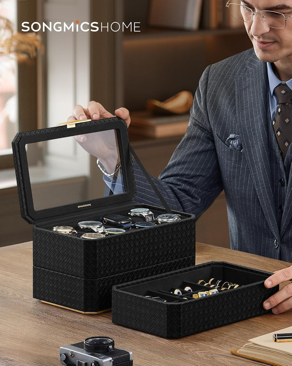 8-Slot 3-Tier Stackable Watch Box – PU Leather - Karrari