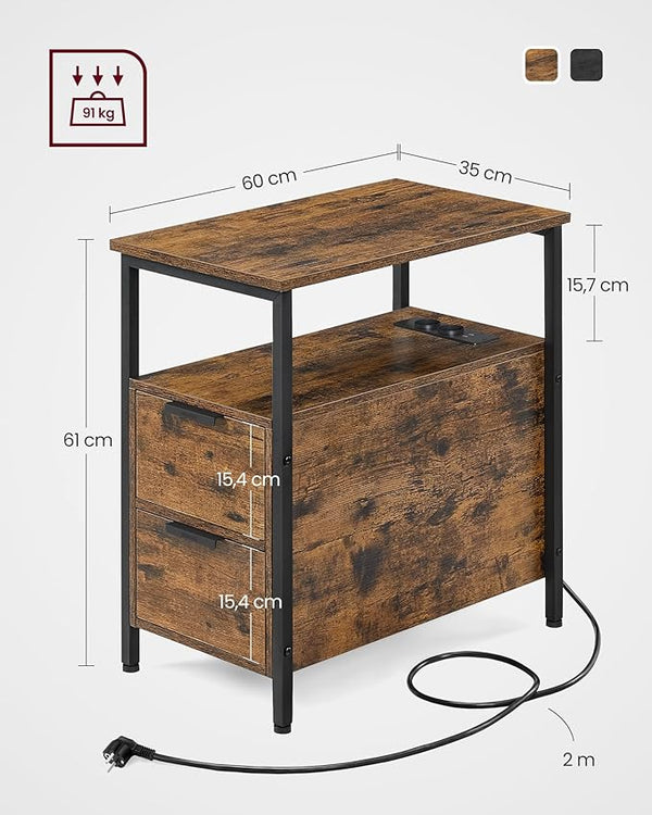 Side Table with Power Strip & Drawers - Karrari
