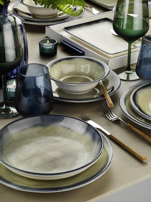 Elegant 18 Piece Dinner Service 100% Porcelain Dark Blue & Brown