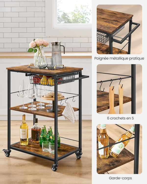 3-Tier Kitchen Trolley with Basket - Karrari