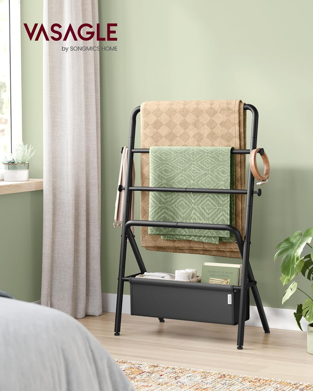 Foldable Towel Rack - Hooks & Basket - Karrari