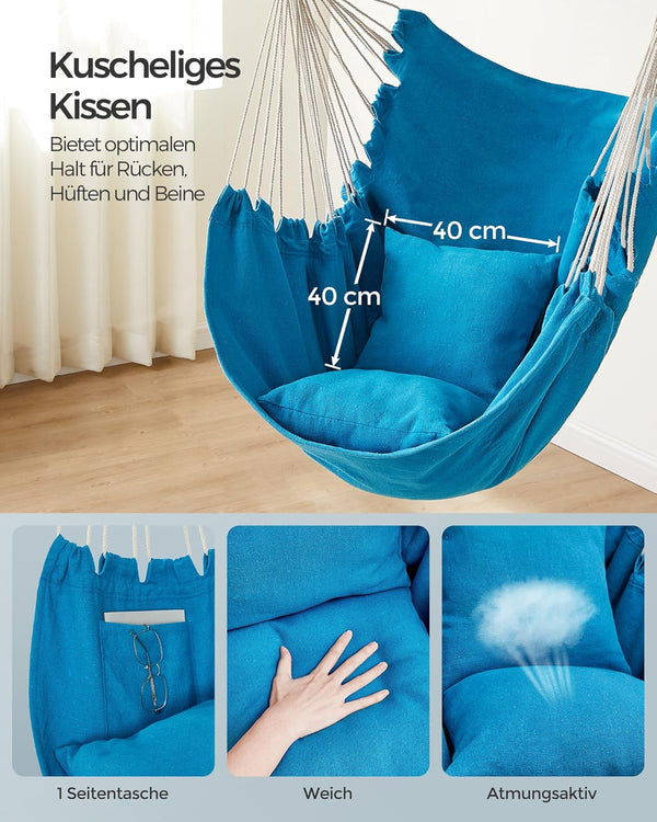 Comfort Hanging Swing Chair with Cushions - Blue