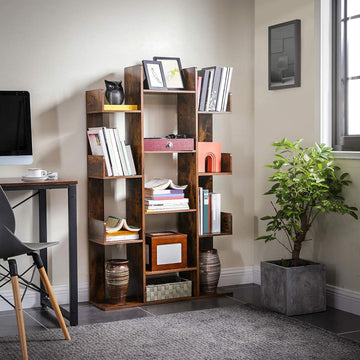 Bookshelf, Tree-Shaped Bookcase with 13 Storage Shelves, 86 x 25 x 140 cm