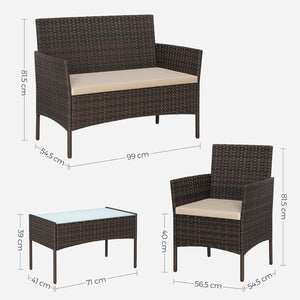 4-Piece Outdoor Rattan Furniture Set with Table & Seating