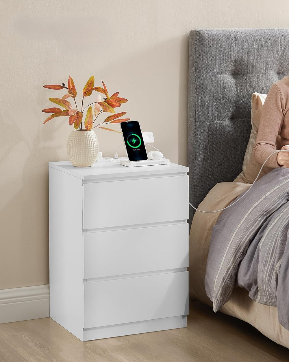 3-Drawer Bedside Table with Charging Ports - Karrari
