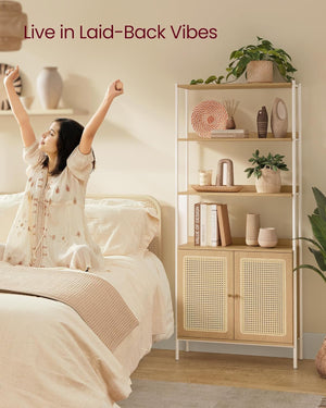 6-Tier Boho Bookcase Rattan-Style Doors - Karrari