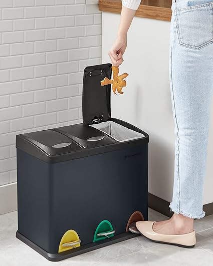 3-Compartment Metal Pedal Bin 3×8L (Recycling) - Karrari