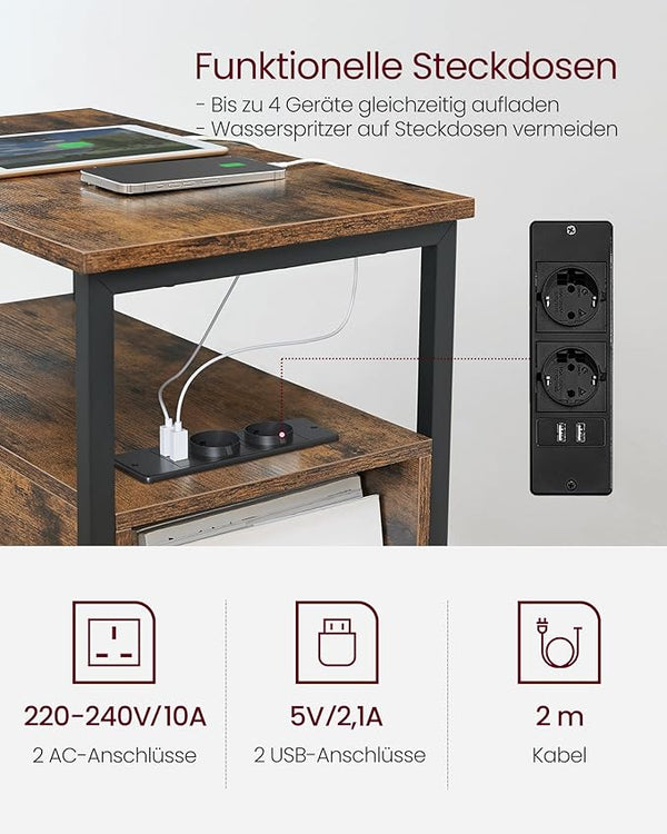 Side Table with Power Strip & Drawers - Karrari