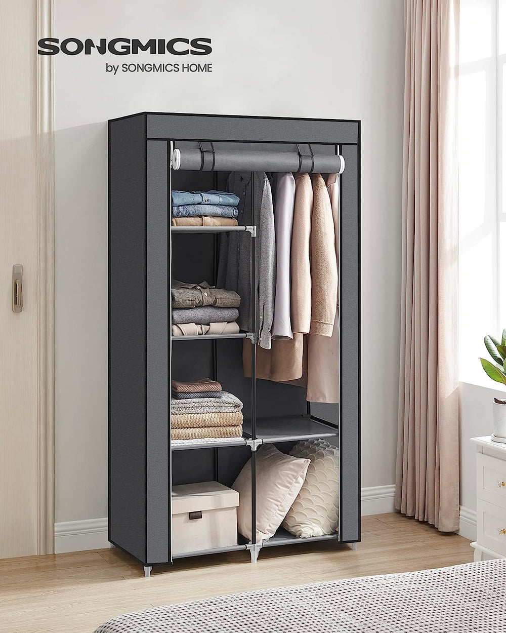 Fabric Wardrobe with 6 Shelves & 1 Hanging Rail - Karrari