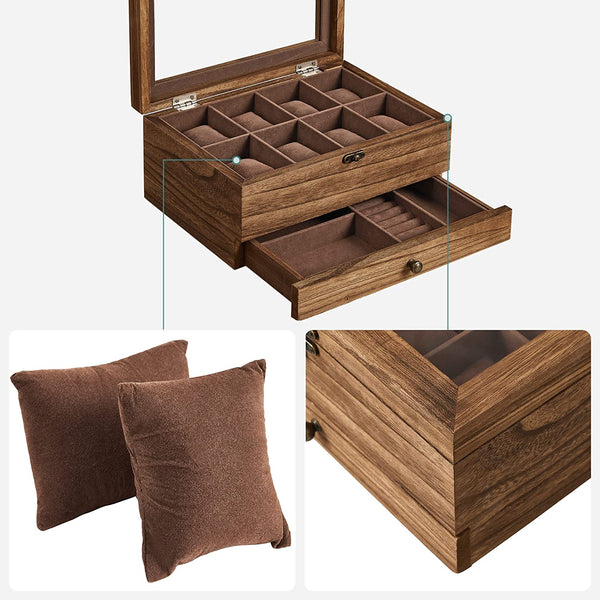 8-Slot 2-Tier Wooden Watch Box - Glass Lid - Karrari