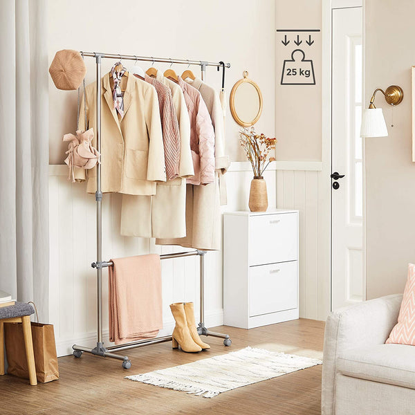 Adjustable Double Clothes Rail on Wheels - Karrari