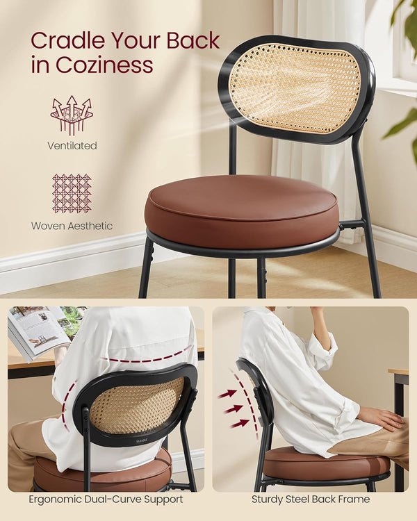 Dining Chairs – Rattan Back & PU Padded Seat (Set of 2)