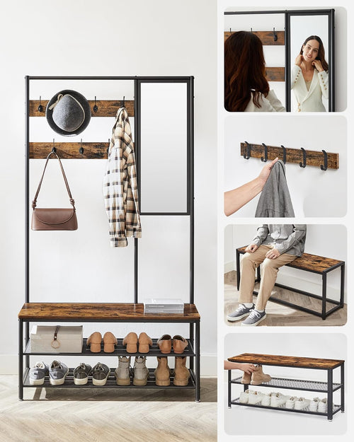 Coat Rack with Mirror & Bench