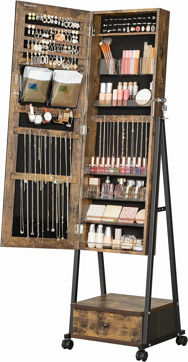 Lockable Jewellery Cabinet - Full-Length Mirror & Drawer - Karrari
