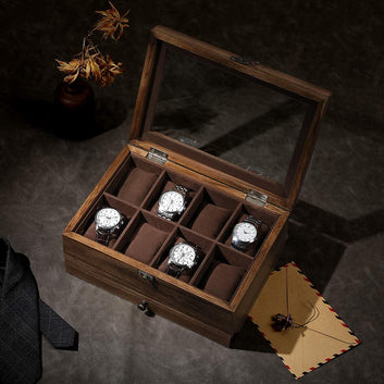 Watch Box with 8 Compartments with Pillows, Wooden Jewelery Box with Lid, for Rings, Bracelets and Necklaces
