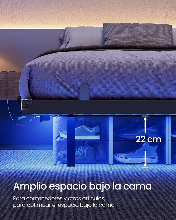 Single Bed Frame (90x190cm) LED Lighting & Electrical Outlets