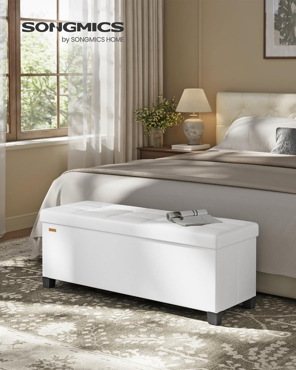 Storage Pouffe Bench with Legs, Foldable Footstool Ottoman