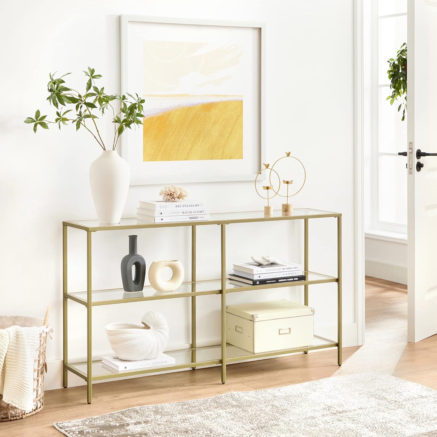 Glass console store table drawers