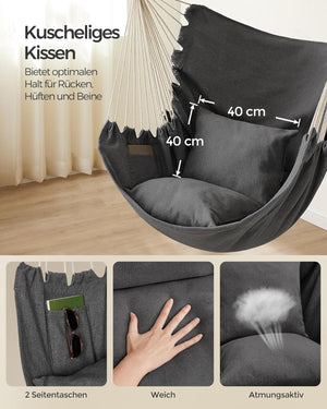 Hanging Chair with Cushions, Metal Chain Support